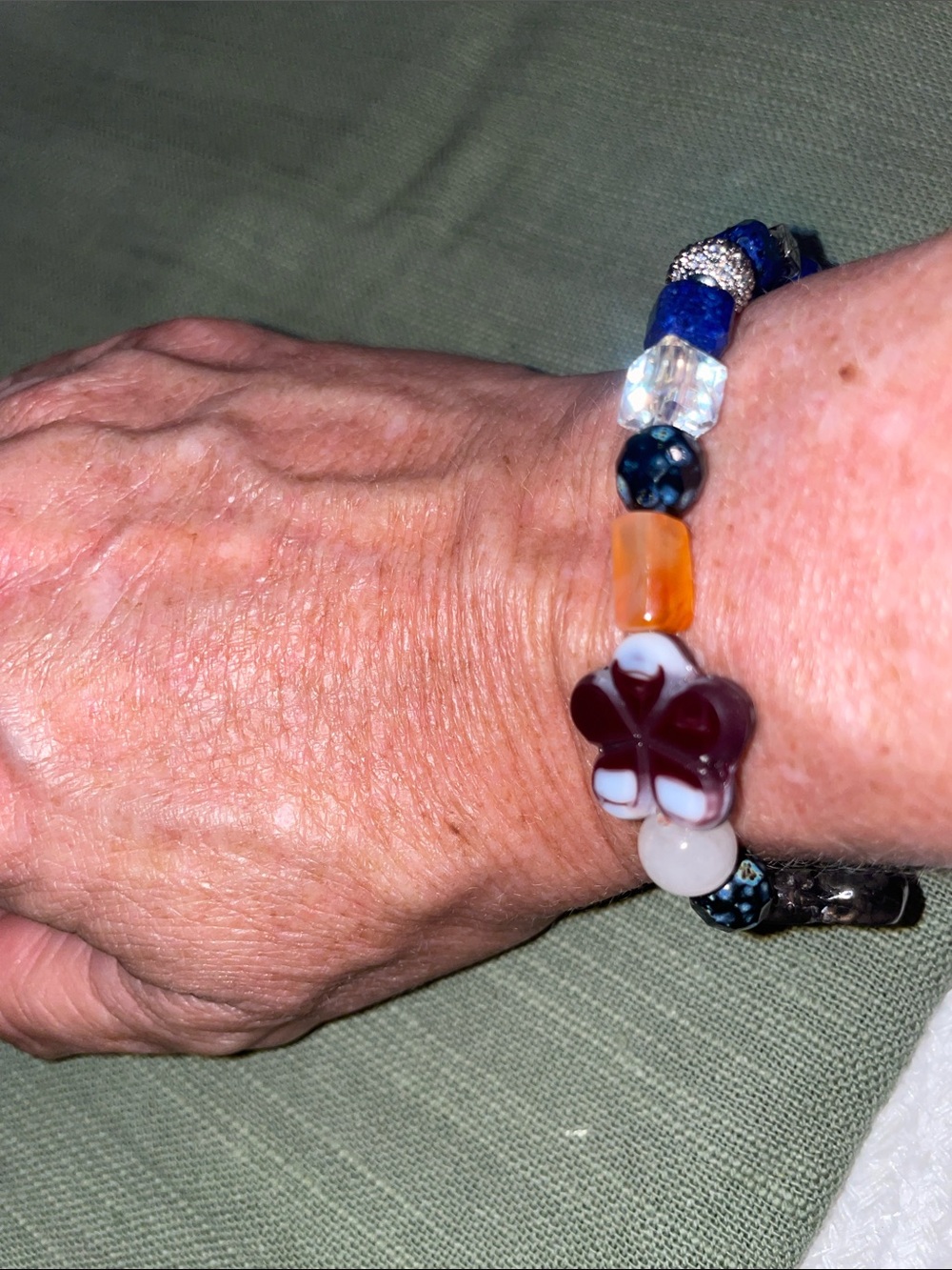 Handcrafted Black, Purple & Blue Floral Glass Bead Bracelet - Picture 7 of 8